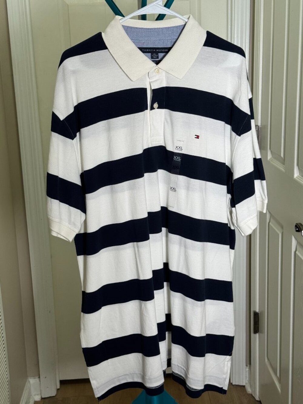 Tommy Hilfiger XXL Navy & White Striped Polo Shirt | Classic Fit | NWOT